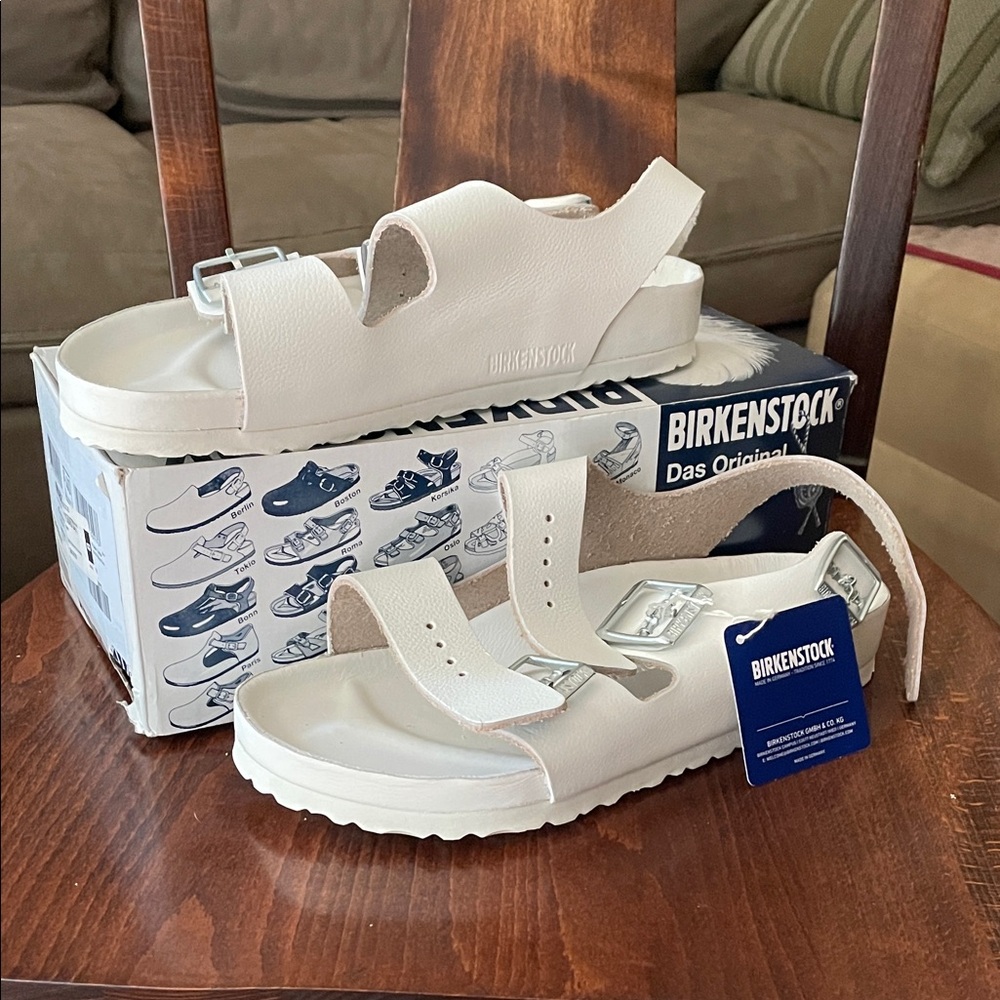 Birkenstock Milano Leather in White Sandals